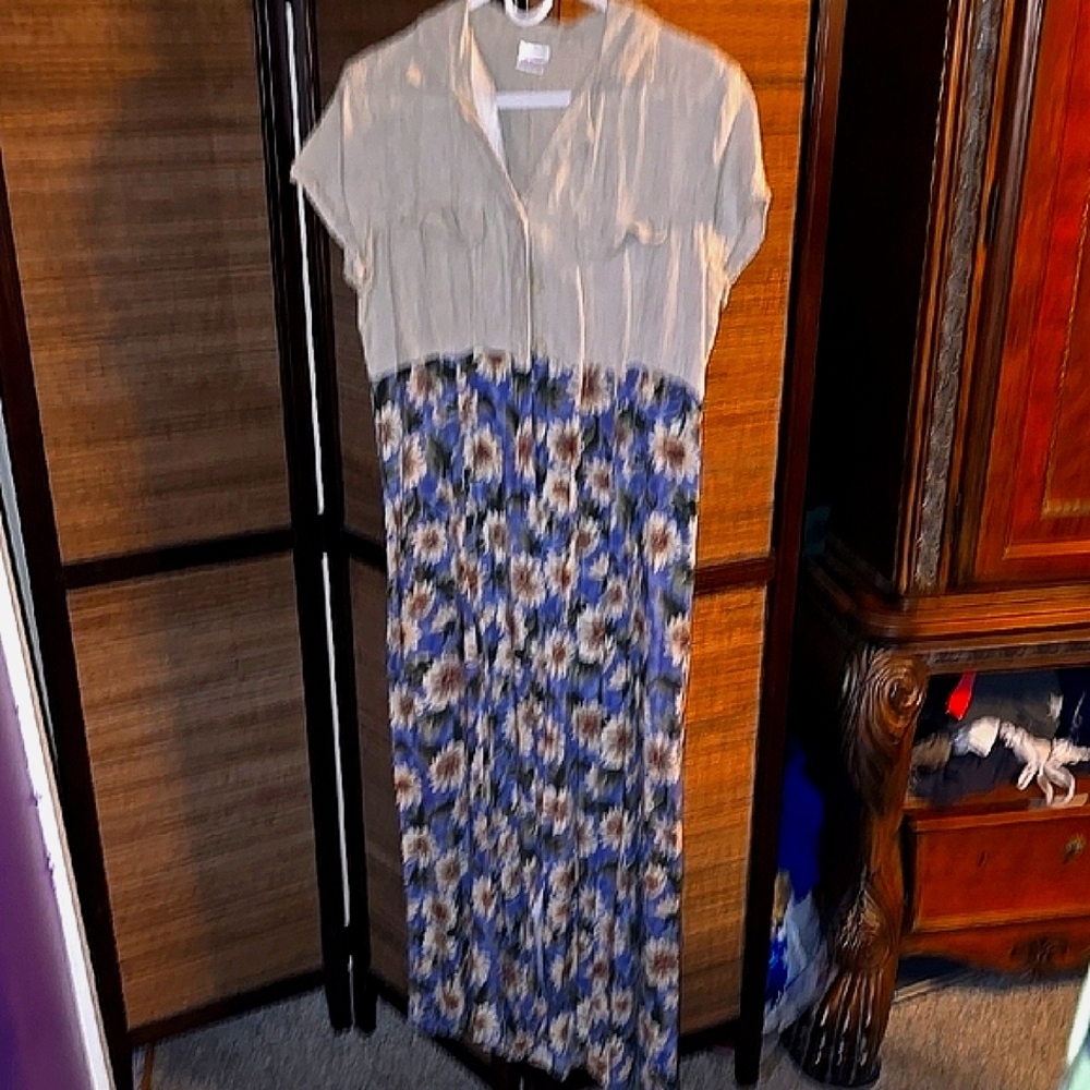 Floral Blue and Cream Dress